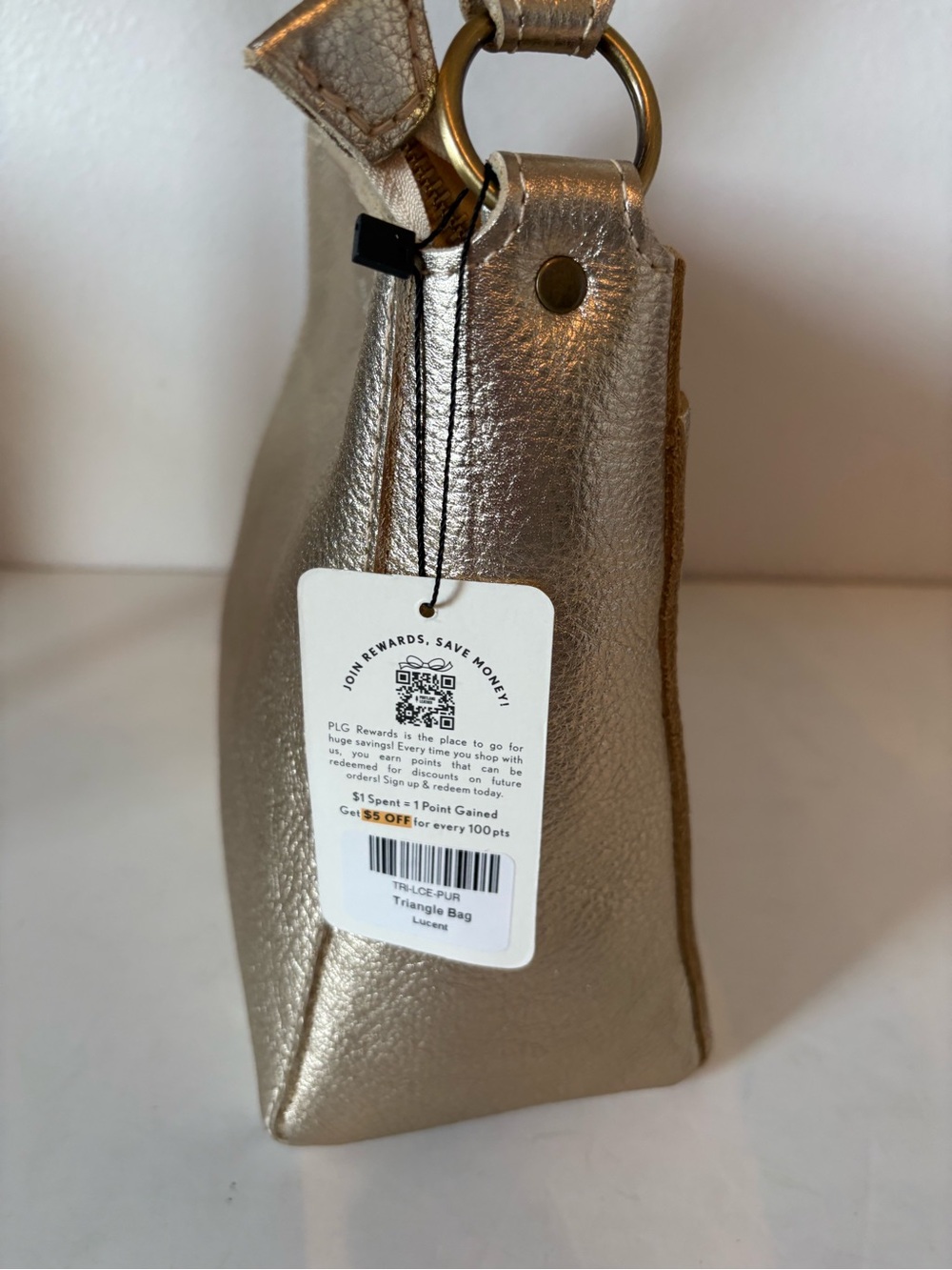 Portland Leather Goods Lucent triangle Metallic Gold Shoulder Bag - Picture 4 of 9